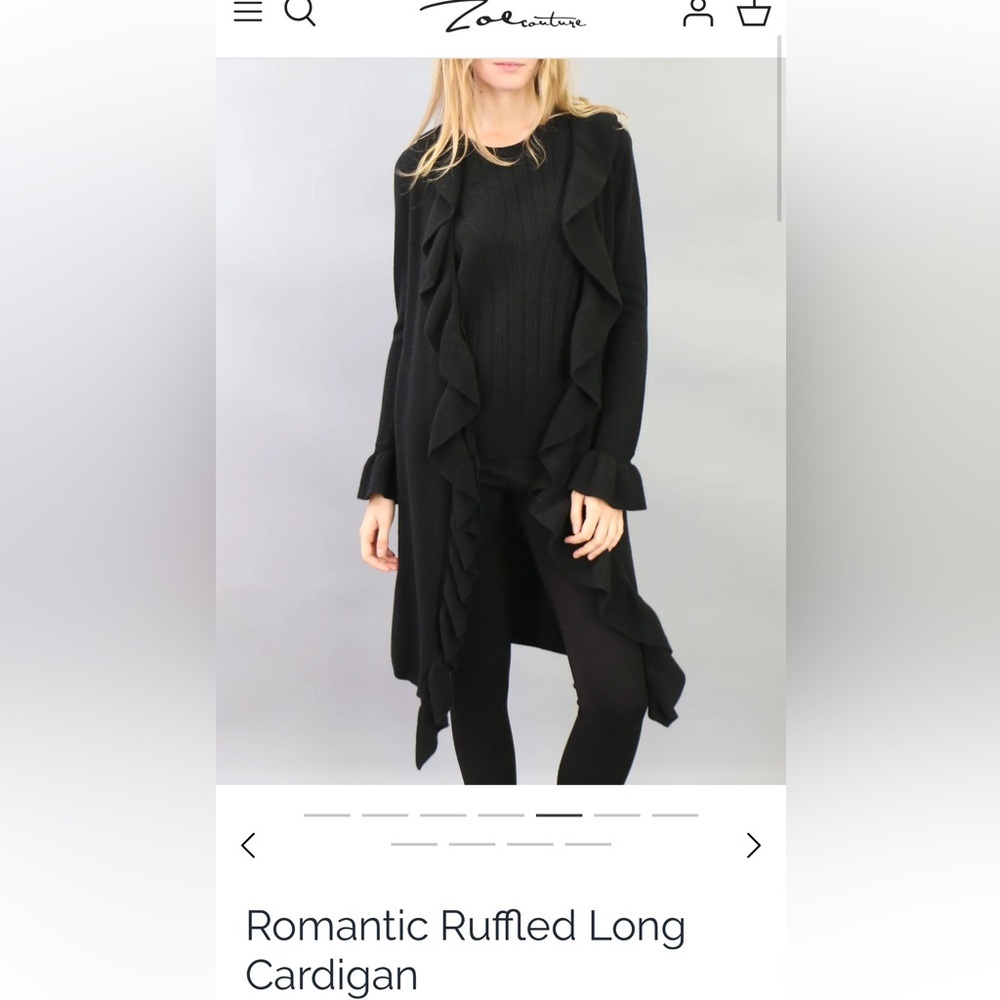 Zoe Couture Cashmere Black Romantic Ruffled Cardigan Size Medium